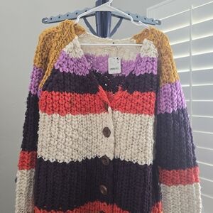 Free People Chunky Striped Button-Front Women's Sweater Cardigan - Multicolor